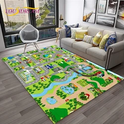 Child Playmat Traffic Highway City Playroom Carpet Rug for Home Living Room Bedroom Doormat Decor, Area Rug Non-slip Floor Mat