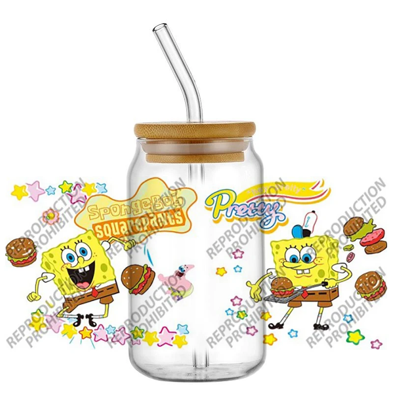 Hotsale Lovely Patrick Star Popular Cartoon 16oz UV DTF 3D Transfer Sticker Decals Wraps Glass Can Cups Creative Craft DIY
