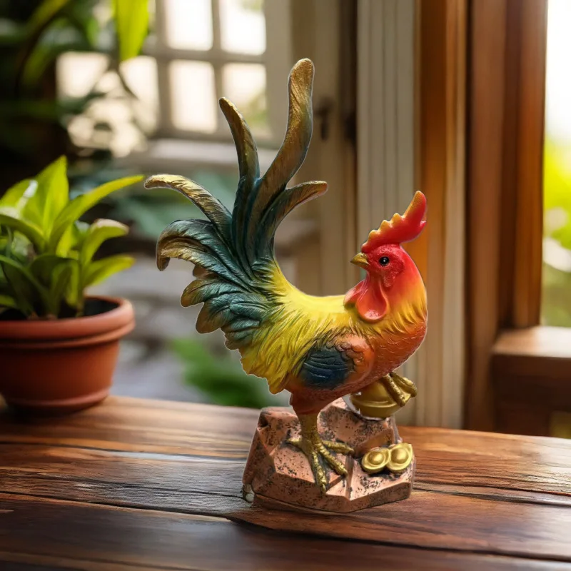 Adornos de gallo, simulación de animales de estilo americano, jardín, balcón, muebles para el hogar, gabinete de entrada de resina, vino
