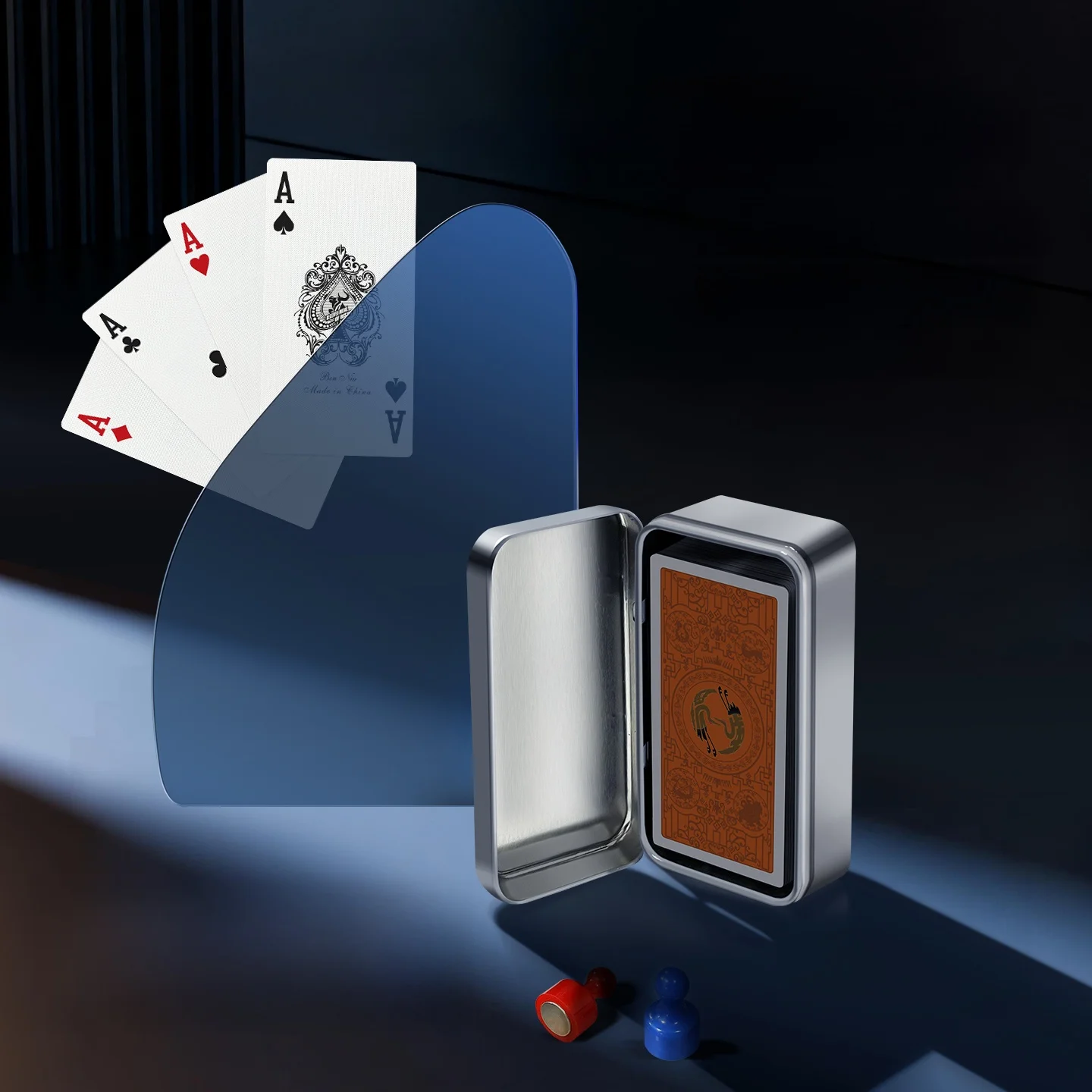 baralho-de-poker-bull-five-color-long-versao-estreita-de-alta-estetica-em-plastico-impermeavel-com-caixa-de-ferro