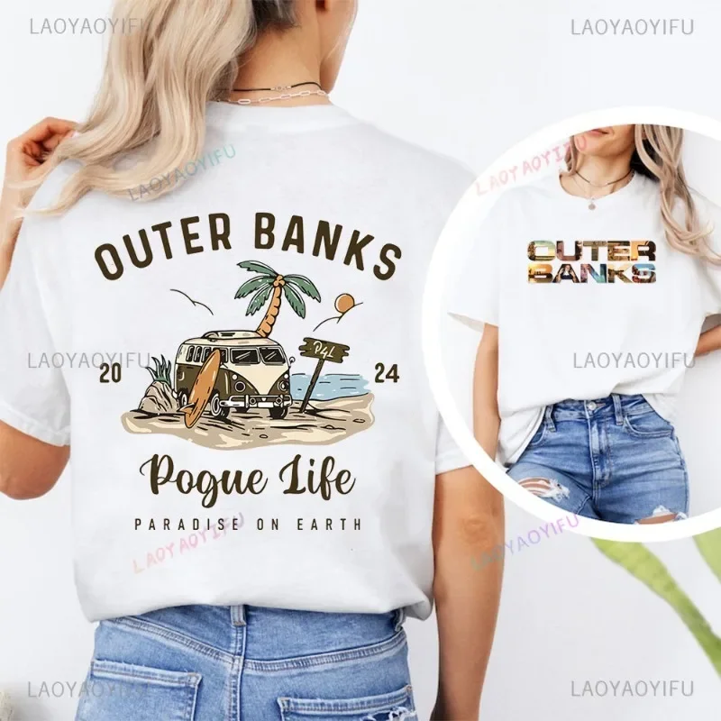 Fashion OBX Printing Shirt Outer Banks T Shirt Pogue Life John B Paradise on Earth North Carolina Pouge Graphic Cotton Tee Tops