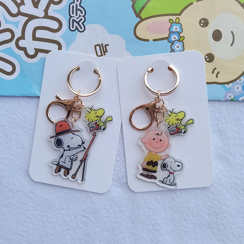 Kawaii Peanuts Snoopy Charlie Brown Key Chain Acrylic Transparent Double-Sided Keychain Backpack Pendant Anime Gift For Girls