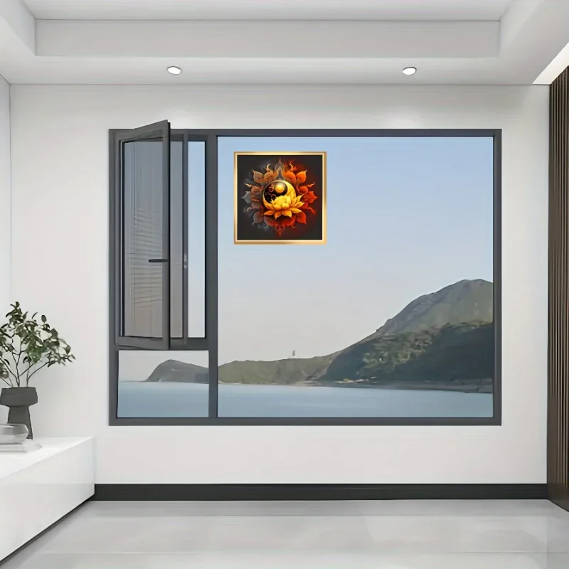 ملصقات نوافذ ذاتية اللصق مقاومة للماء ، نمط عباد الشمس الملون ، غرفة المعيشة ، غرفة النوم ، باب المطبخ الزجاجي ، المنزل ، 1: