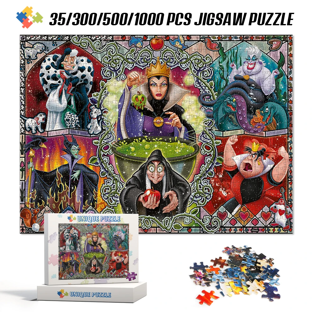 

Disney Villain Cartoon Jigsaw Puzzles for Adults Children 35/300/50001000Pcs Thick Cardboard Puzzles Educational Toys for Kids