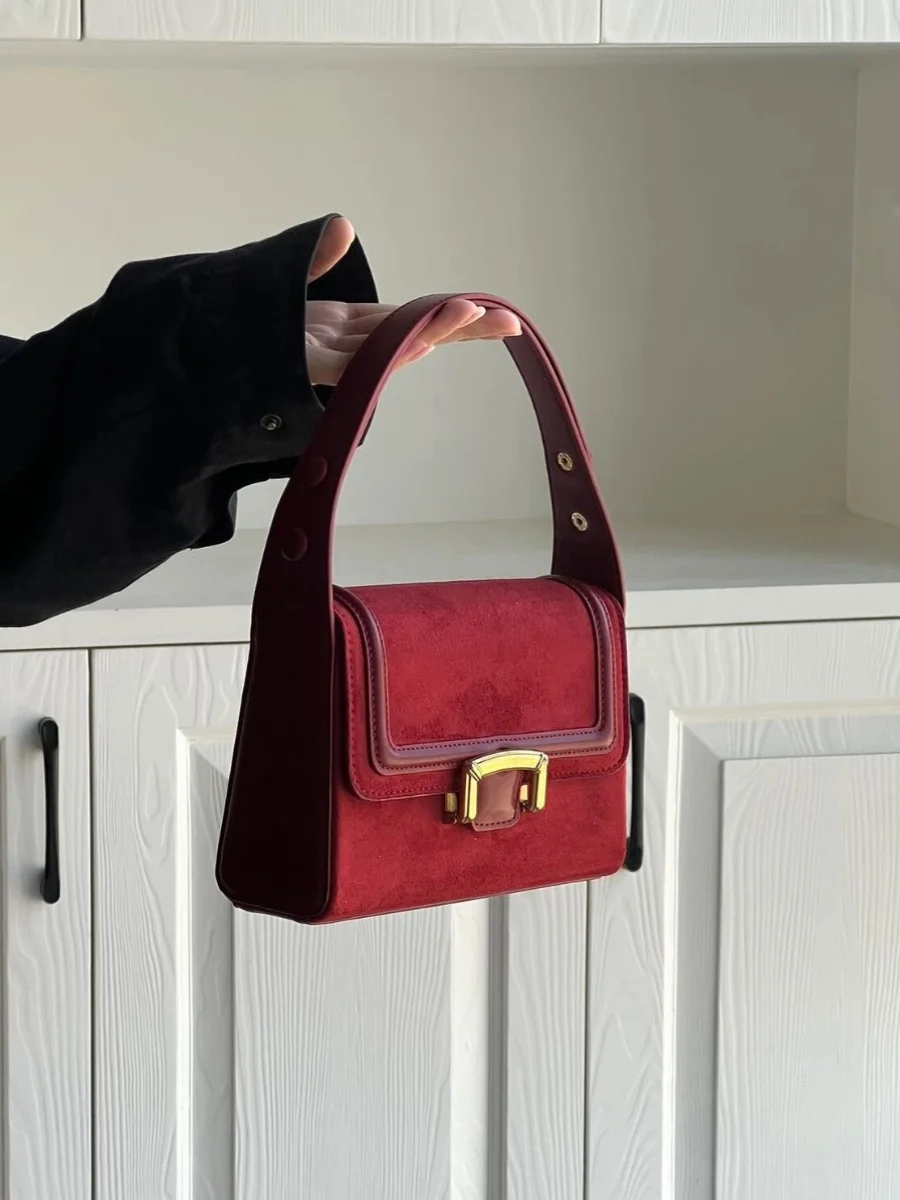 Vintage Red Handbags For Women Simple All Match Large Capacity Underarm Bags Stylish Solid Color High Quality Shoulder Bag