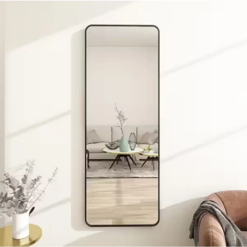 

20 in. W x 64 in. H Rectangular Black/Gold Aluminum Alloy Framed Rounded Full Length Mirror Wall Mirror, Simple fashion