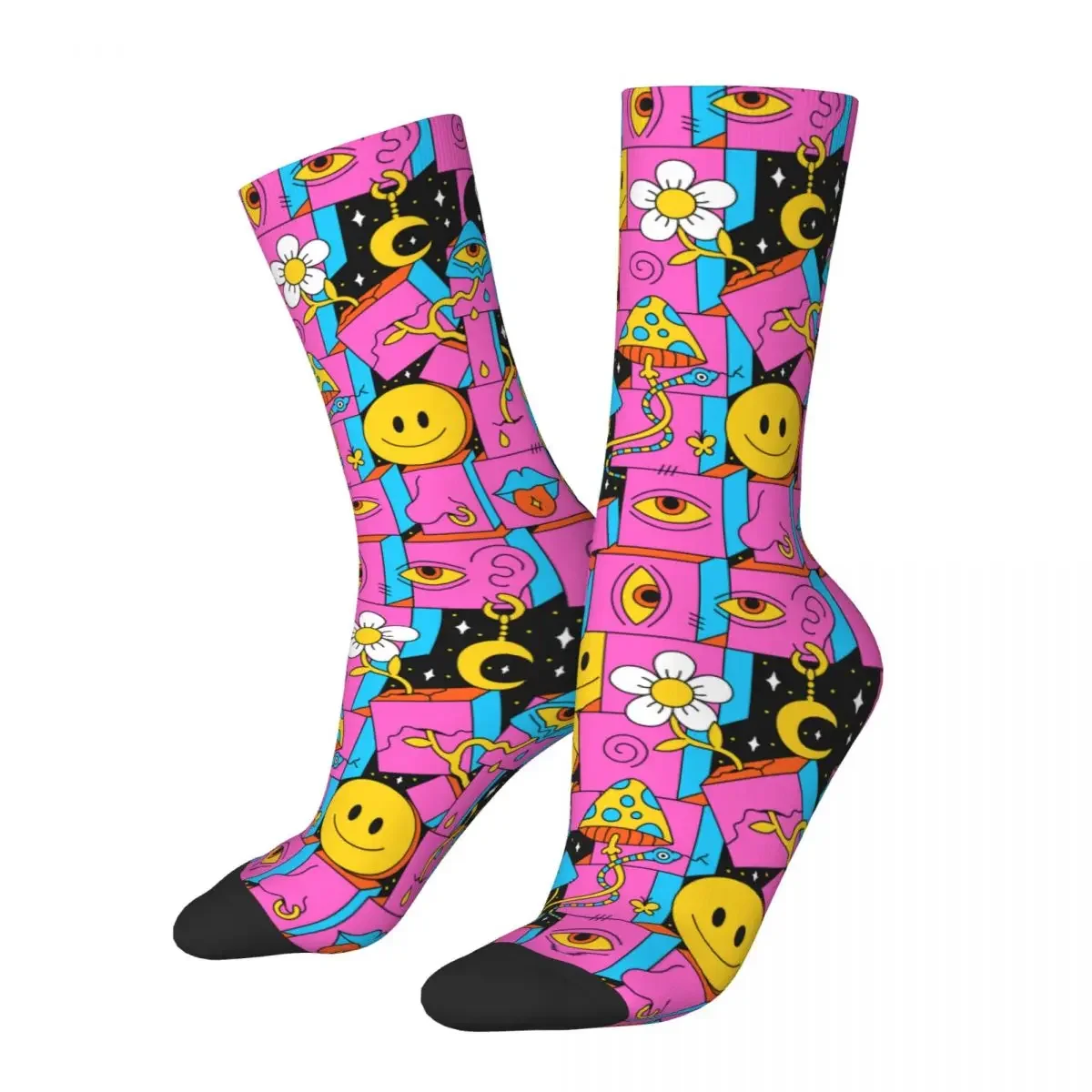 Unisex Psychedelic Mushrooms Smile Faces Socks Soft Fashion Mushroom Trippy Socks Novelty Merchandise Middle TubeSocks Best Gift