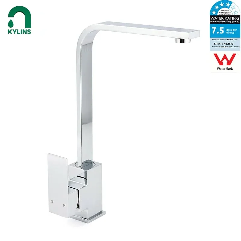 KYLINS kitchen accessory WELS Chrome Square Kitchen Mixer Sink Tap Basin WELS Chrome Square Gooseneck Swivel Spout Laundry Sink