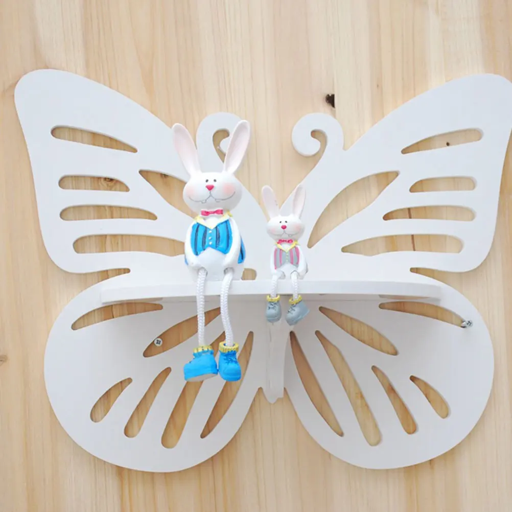

Butterfly Wall Shelf Floating Rack Mount White Baby Bedroom Shelves Storage Decor Plastic Living Room Mounted Display