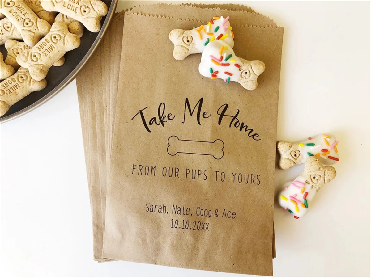 50 Wedding Doggie Bags, Wedding Dog Treat Bags, Puppy Goodie Bags, Wedding Reception Favor Bags for Dogs, Kraft Brown Bags for