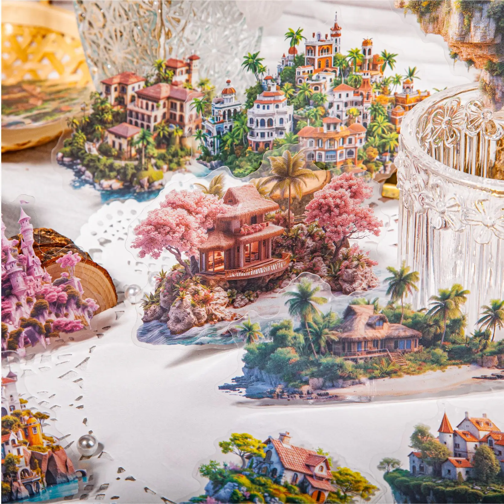 12 Pcs/Pack Island Series PET Sticker Pack, Island Themed Decorative Stickers for Journal Scrapbooking DIY Collage