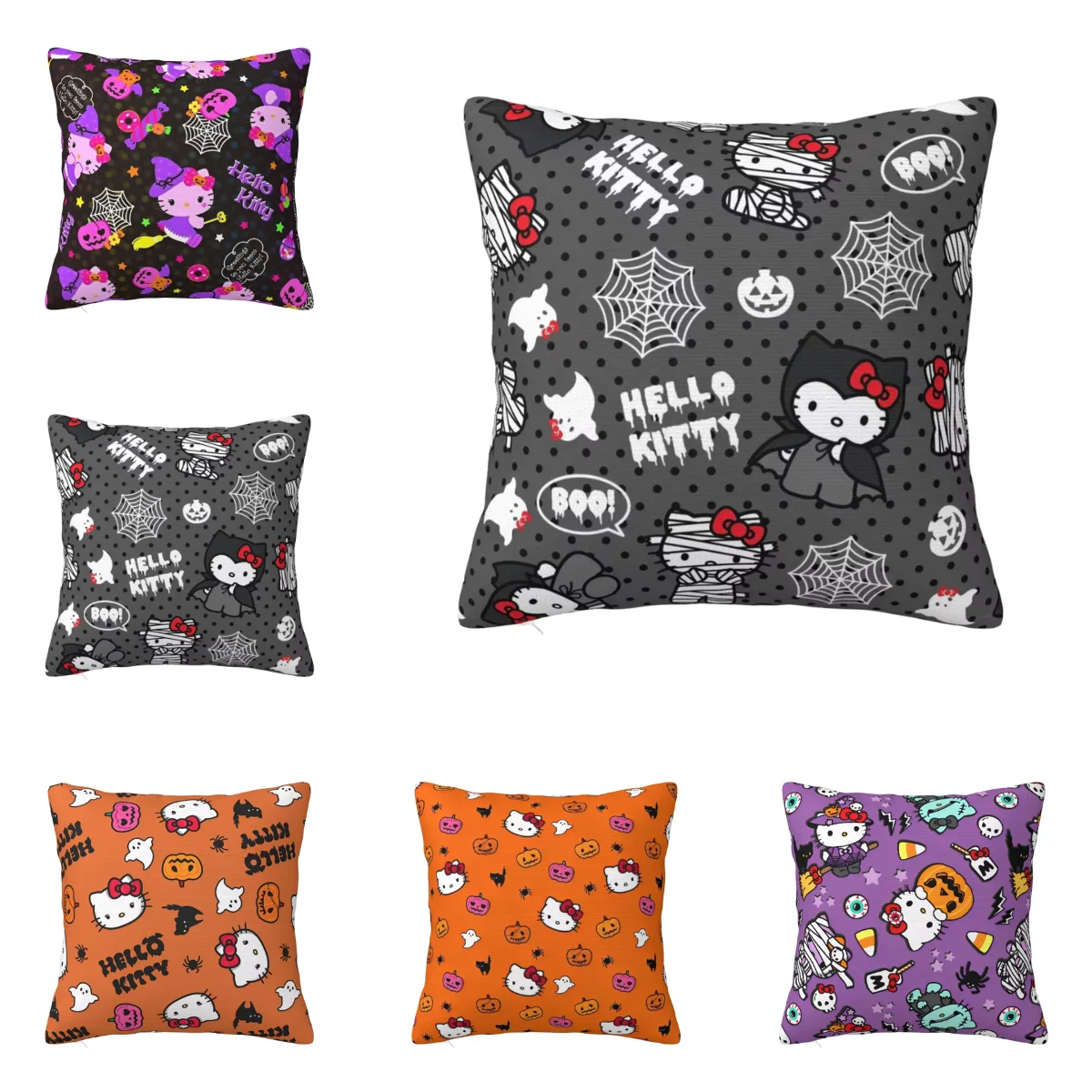 Hello Kitty Halloween Cartoon Cute Pillow Cover Funny Pillow Case For Living Room Chair Cushion Cover Square Design Pillowcases