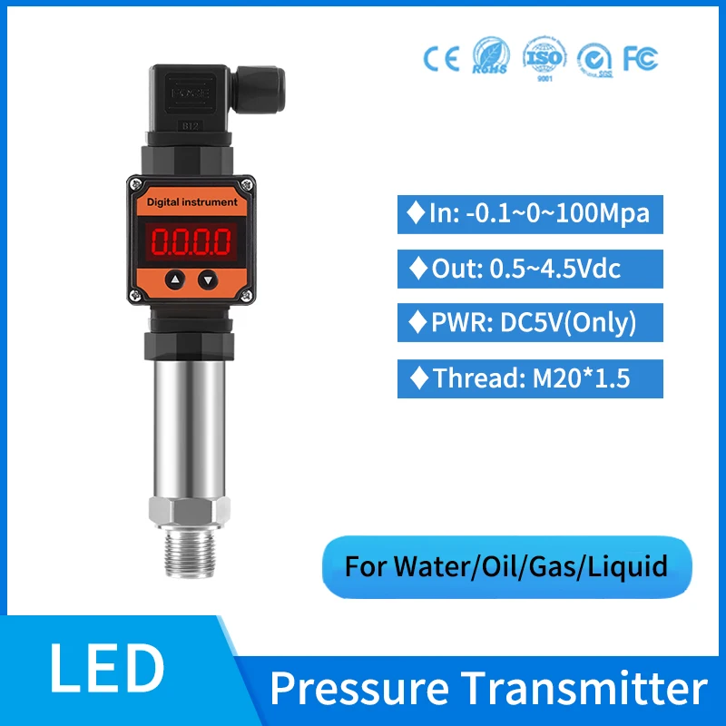 

0.5-4.5v Output 40mpa Pneumatic Pressure Transducer Diffuse Silicon Water Pressure Sensor with LED Display Pressure Transmitter