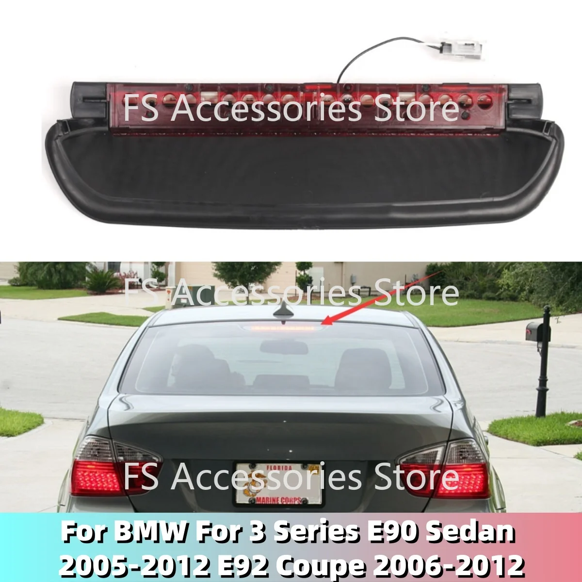 1Pc LED Third Brake Stop Light High Mount Stop Lamp Fit For BMW For 3 Series E90 Sedan 2005-12 E92 Coupe 2006-12 OE 63257145519