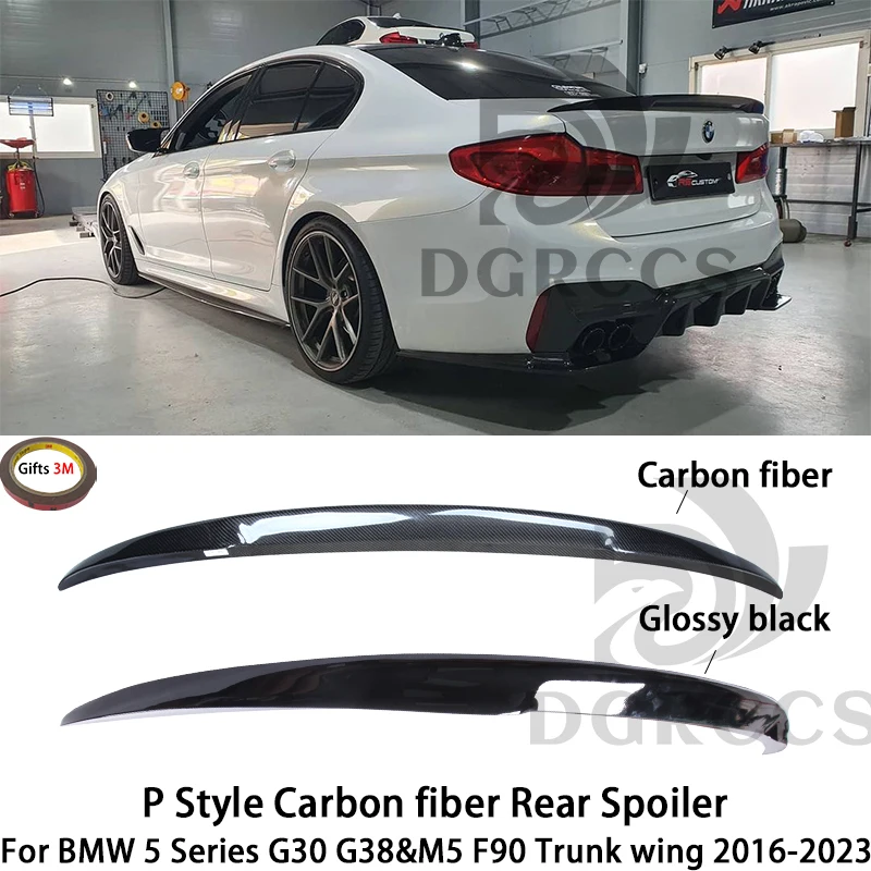 

For BMW 5 Series G30 G38&M5 F90 P Style Carbon fiber Rear Spoiler Trunk wing 2016-2023 Carbon fiber Glossy black