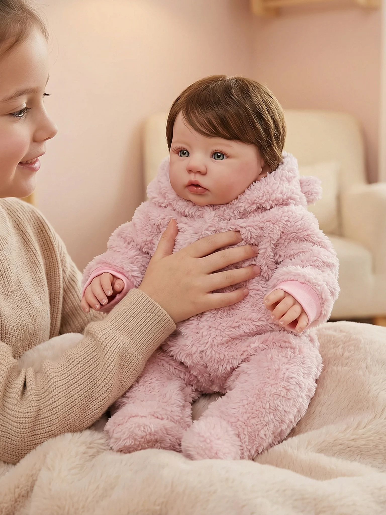 

Cotton body/Full vinyl girl body 19inch Abigail Reborn Doll Lifelike Multiple Layers Painting Skin Visible Veins Hand Root Hair