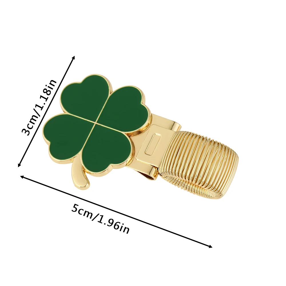 1pc Clover themed metal pen holder with spring metal clip, used for handwriting, notebooks, and student office stationery