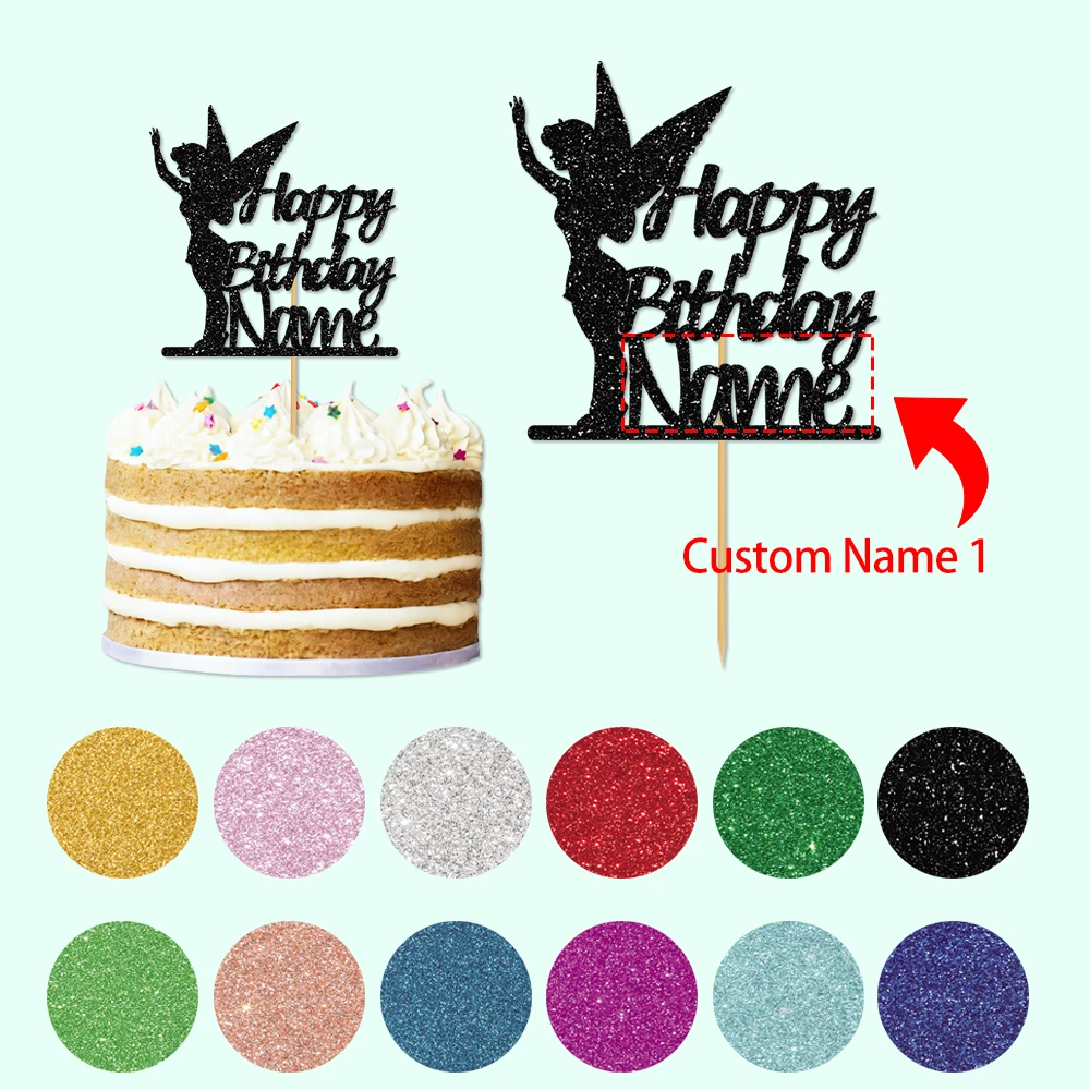 Personalized Glitter Birthday Fairy Angel Cake topper Custom Name for Milestone Birthday Celebration Party Cake Decoration