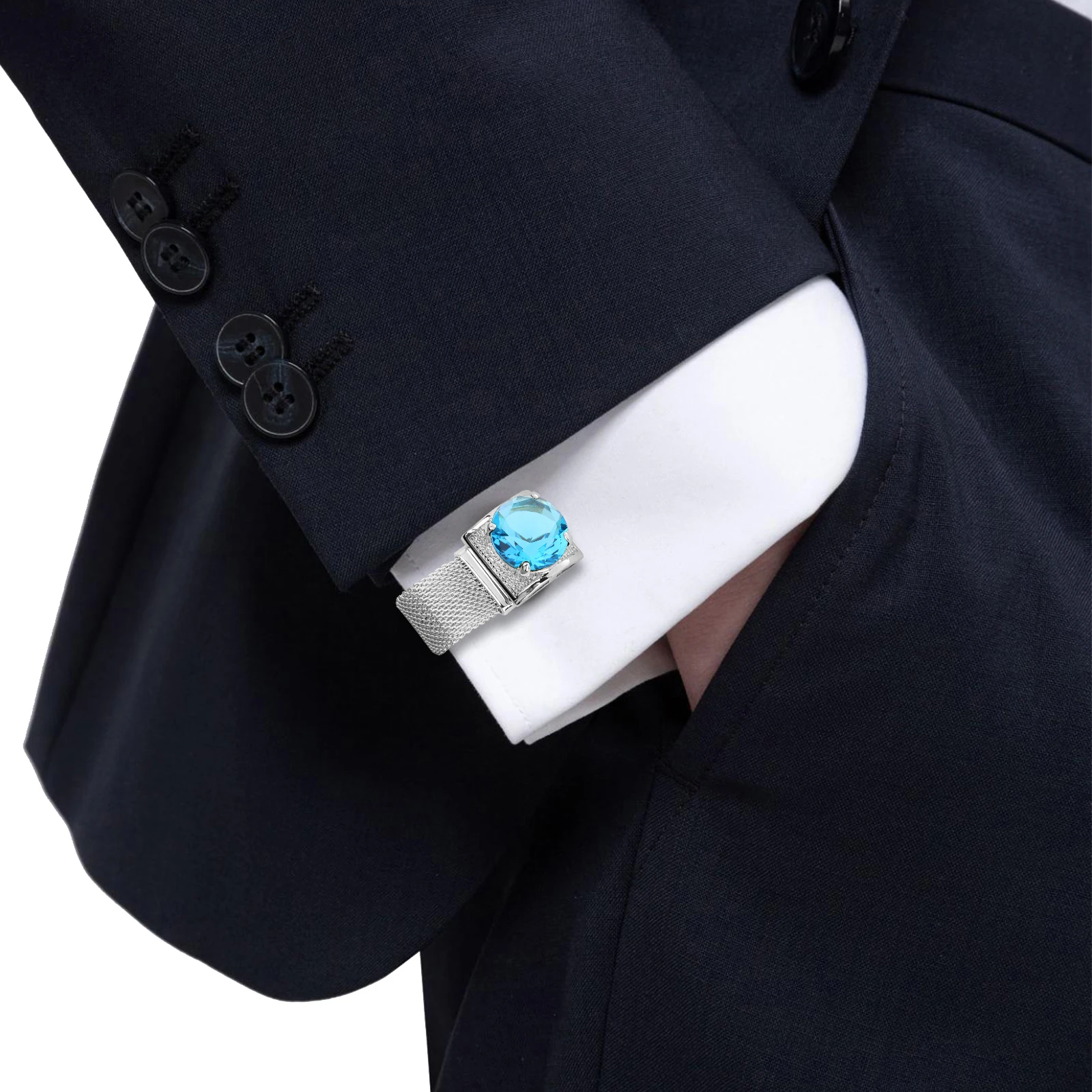 HAWSON Men Birthstone Crystal Cufflinks 17mm Color Stone Cuff Links for Wedding Business Shirt, Birthday Gift for Men
