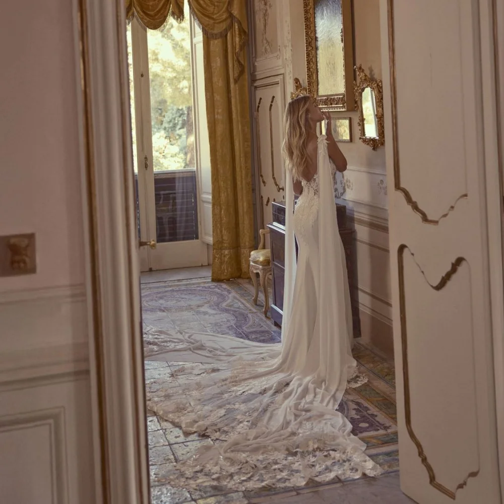 Robe De mariée personnalisée, bretelles Spaghetti, charmante, col rond, avec des appliques en dentelle, robe De mariée