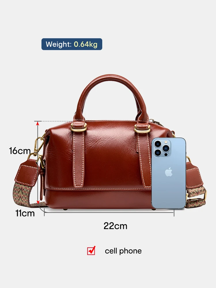 Borsa a tracolla Boston in pelle di vacchetta classica da donna Zency borsa a tracolla di grande capacità con cinturino largo in stile etnico per