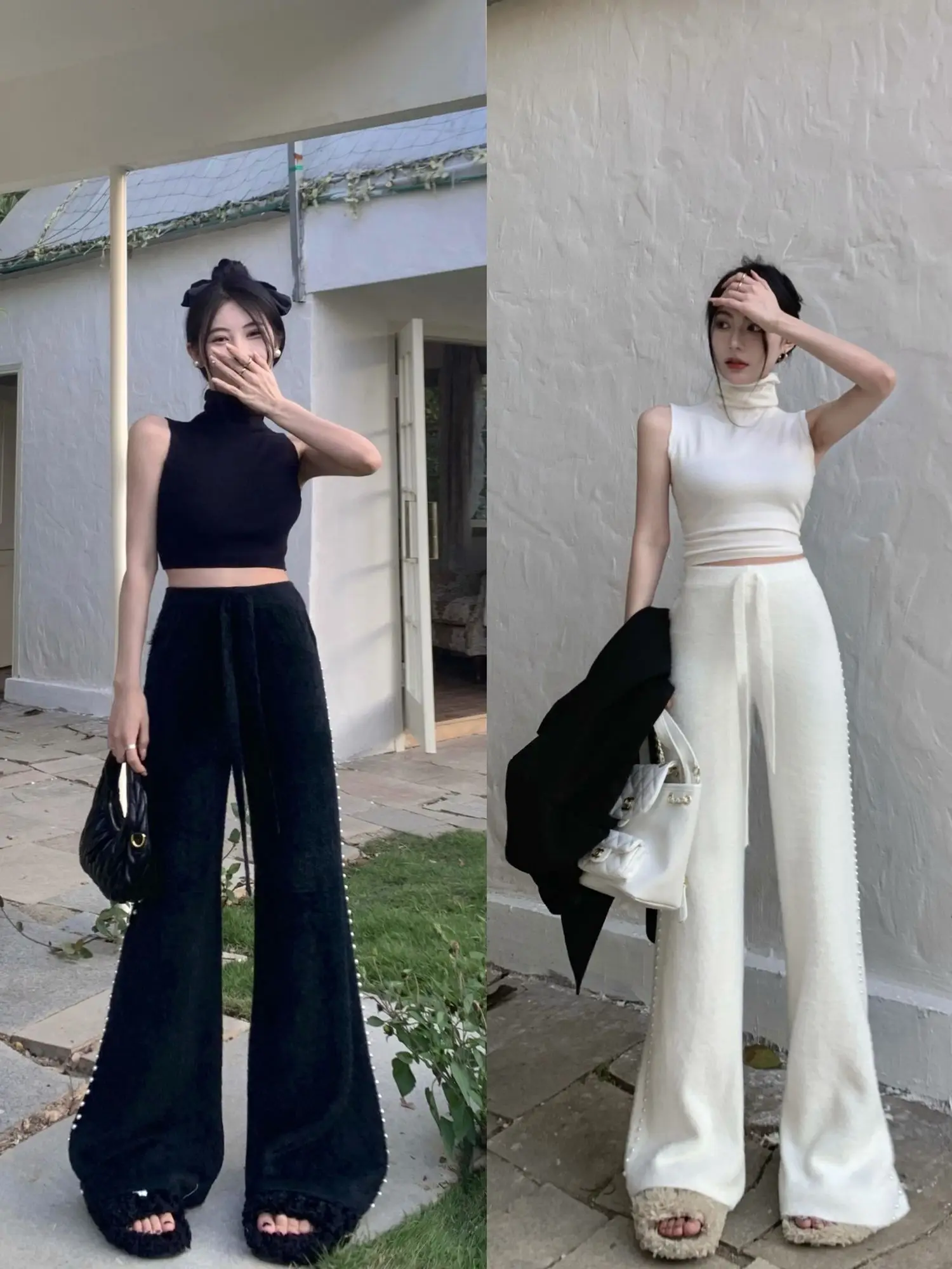 

High-waisted Wide Leg Pants Women's 2023 Spring Slim Pure Black White Wide Leg Straight Pants Micro Flare Pants