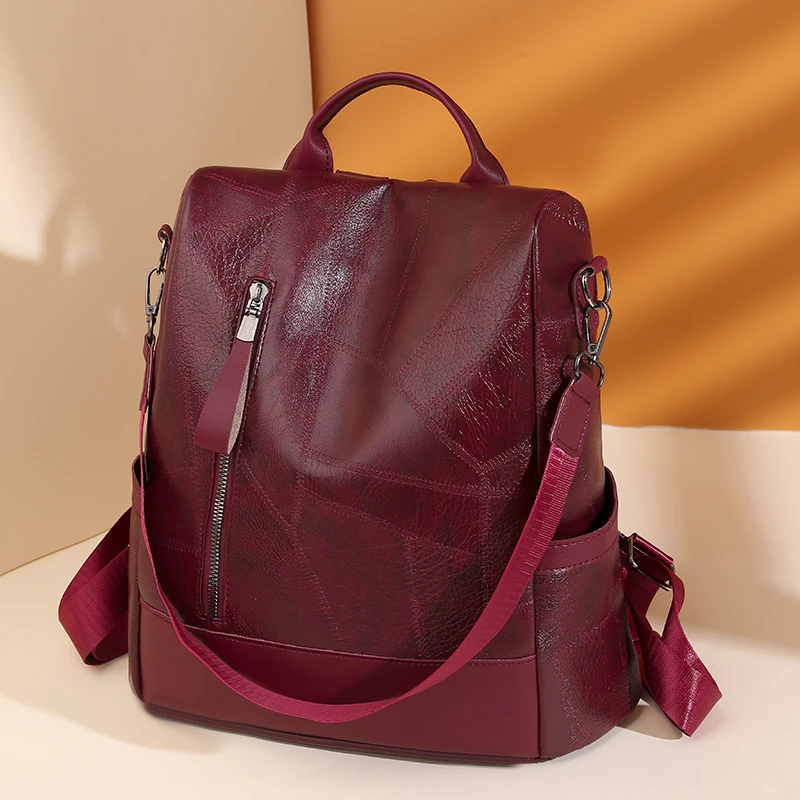 Mochila De cuero suave para mujer, bolso cruzado de hombro, informal, de viaje, escolar