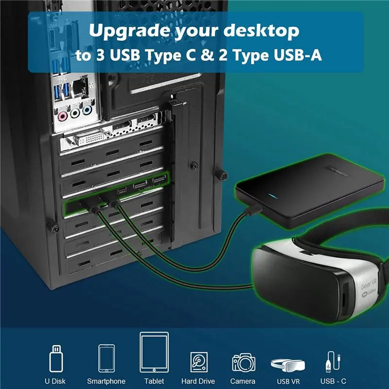 2X Pcie Expansion Card To 5 Port (3X USB C,2X USB 3.0-A ) PCI Express Expansion Card For Windows 10/8/7 MAC OS 10.8.2-ABIU
