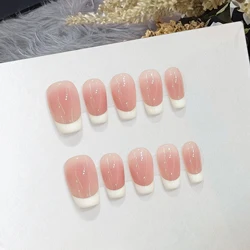 10pcs Medium French Ballet Nails Pink Cat Eye Simple Handmade False Nails Full Cover Fake Nails Tips Wearable Press on Nail Tips