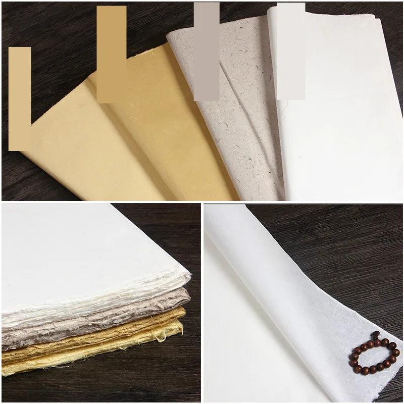 Chinese Handmade Yun Long Fiber Xuan Paper Calligraphy Painting Linen Half Ripe Rice Paper Brush Pen Regular Script Papel Arroz