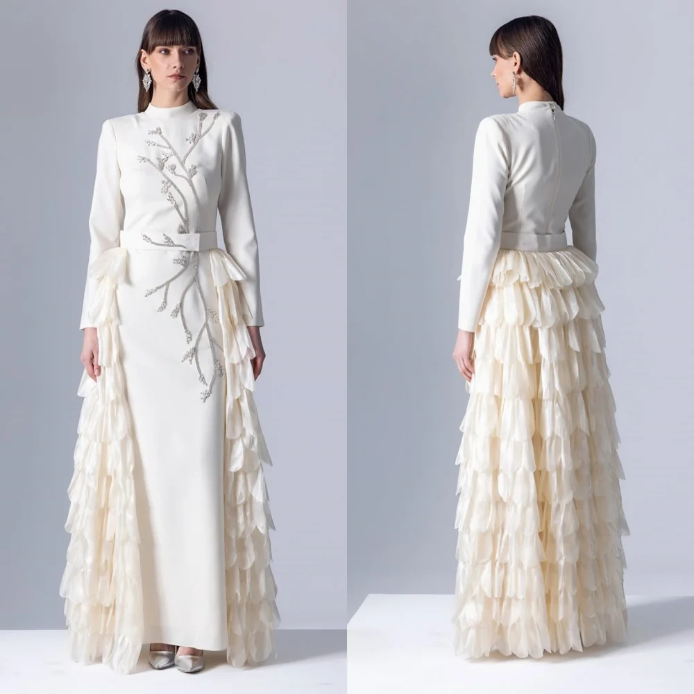 

Customized Matching Jersey Pleat Sequined Pattern Straight Jewel Long Dresses Bespoke Occasion Party Sizes Available