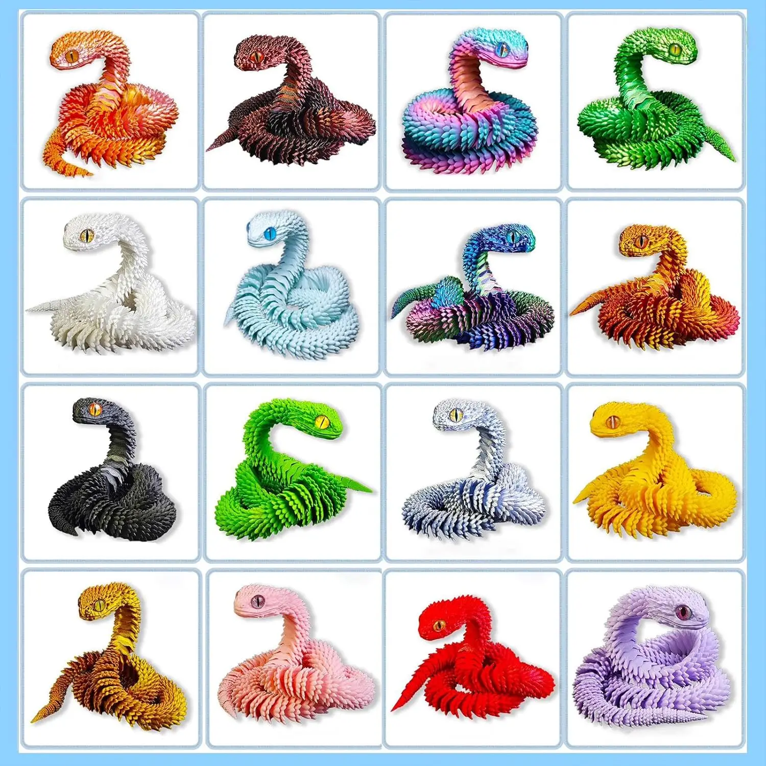 Articulated Snake Figure 3D Printed Realistic Flexible Movable Fidget Toy for Desk Decor - Simulation Animal Model Creative Gift