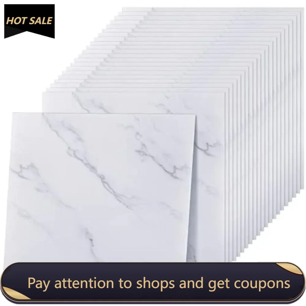 100 Pcs Self Adhesive Peel and Stick Floor Tile 12 x 12 Inch Waterproof Vinyl Flooring Tile Floor Sticker Tiles (Marble Style)