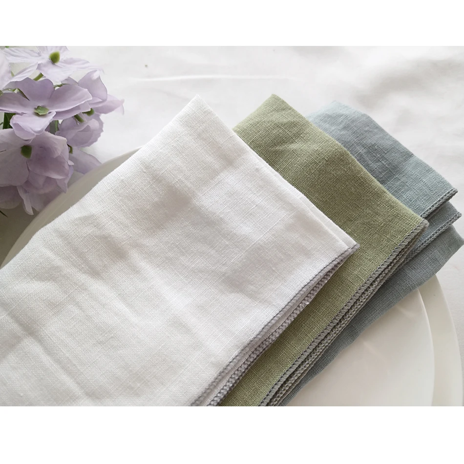 6PCS Grey lock Edge Natural 100% Linen Table Napkins,Soft Comfortable Tea Cloth,Durable Towels for Dinning Party Wedding Decor