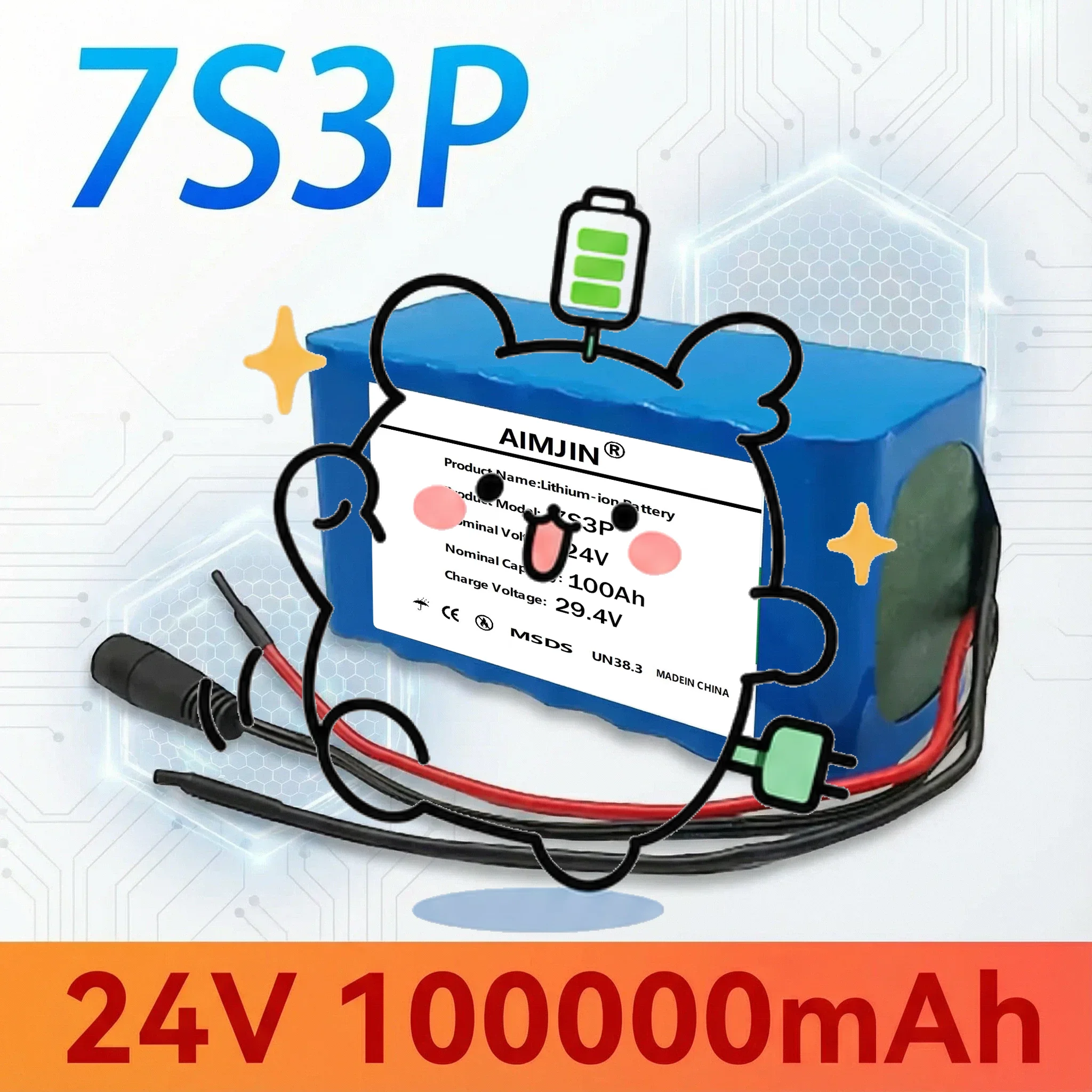 ✨Original 24V 100Ah 7S3P Li-ion Battery Pack 29.4V Rechargeable For Bicycle Moped High Capacity Lithium Battery With 2A Charger✨