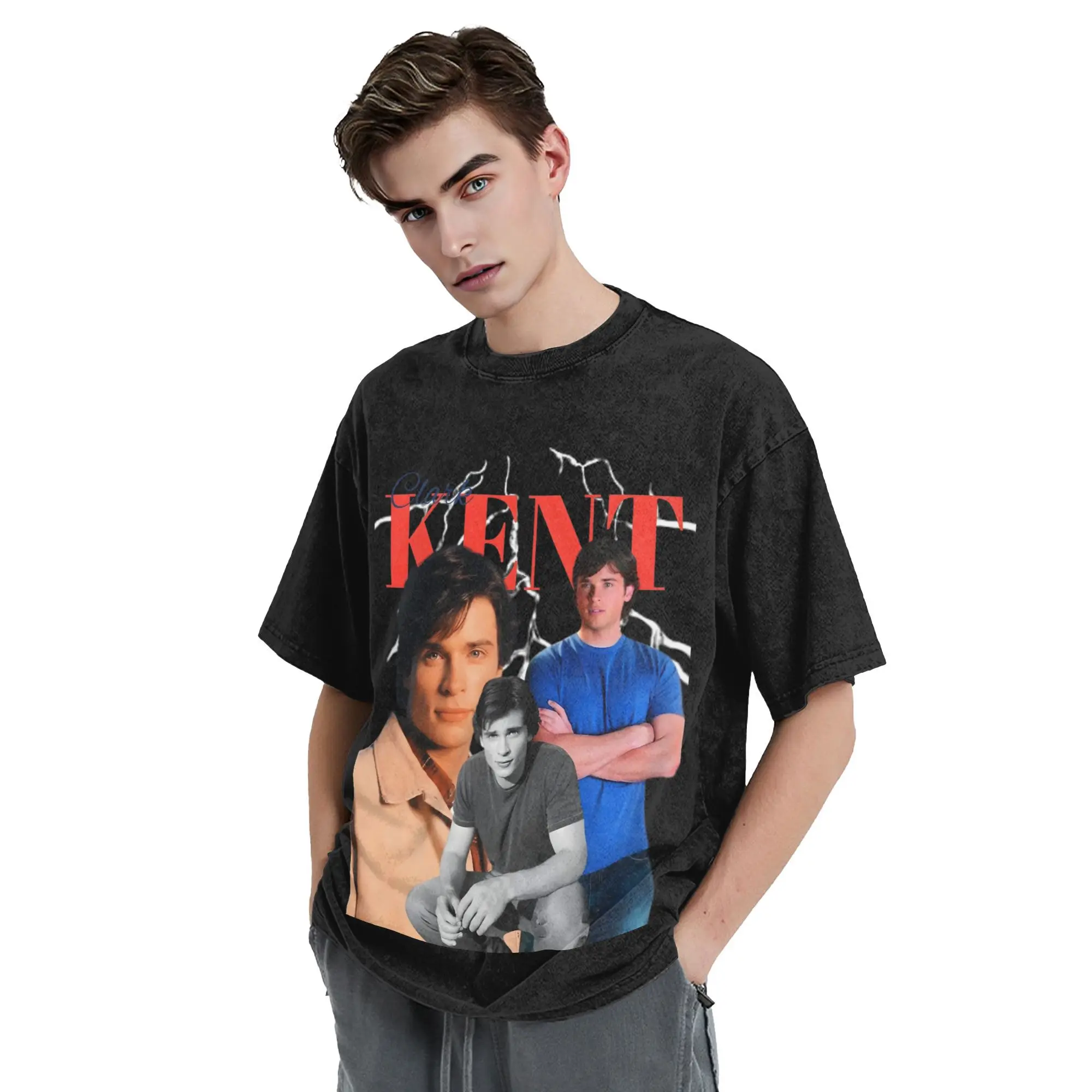 تي شيرت Smallvile Clark Kent David Corenswet تي شيرت مغسول 100% قطن تي شيرت كبير الحجم للرجال والنساء ملابس علوية صيفية تي شيرت