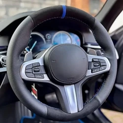 BMW M 스포츠 G30 G31 G32 G20 G21 G14 G15 G16 용 사용자 정의 손 바느질 스웨이드 가죽 미끄럼 방지 자동차 핸들 커버 