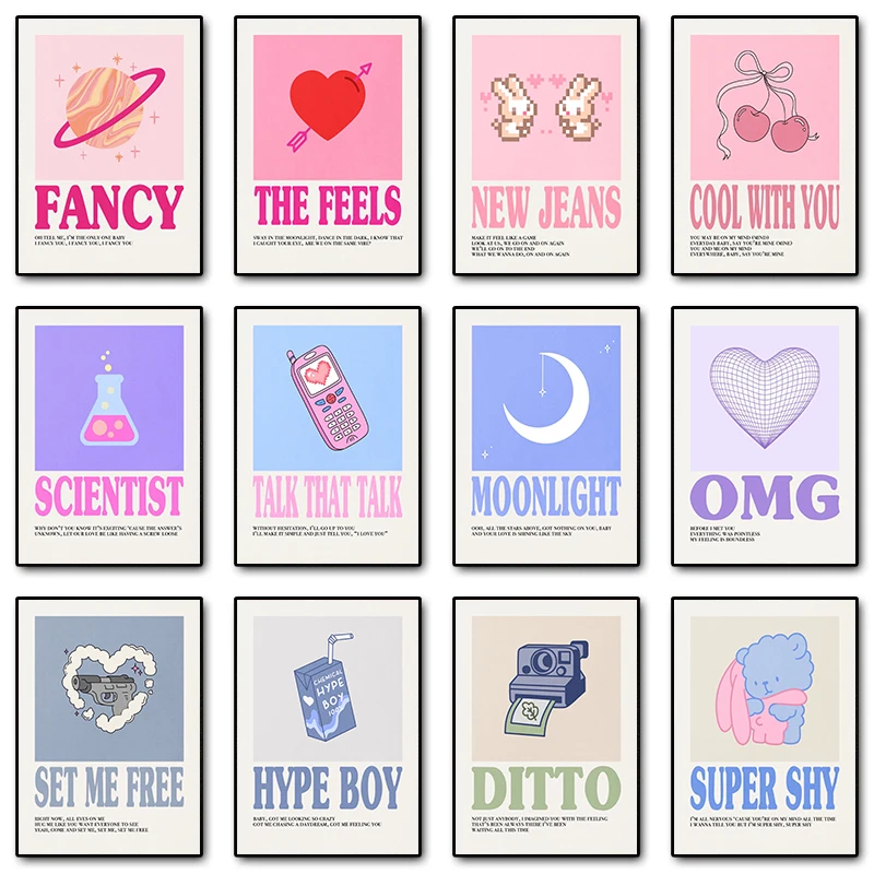 Kpop ألبوم الموسيقى الكرتون المشارك طباعة مرتين مجموعة فتاة الكورية حائط لوح رسم صورة فنية لغرفة Kawaii ديكور المنزل