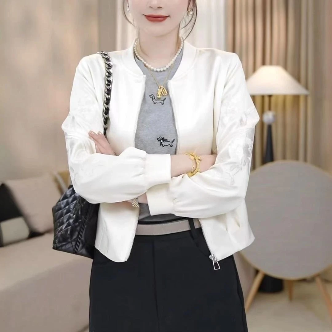 2026 Spring Autumn Korean Embroidered Baseball Women Chic Cropped Bomber Coat Fashion Streetwear Tops