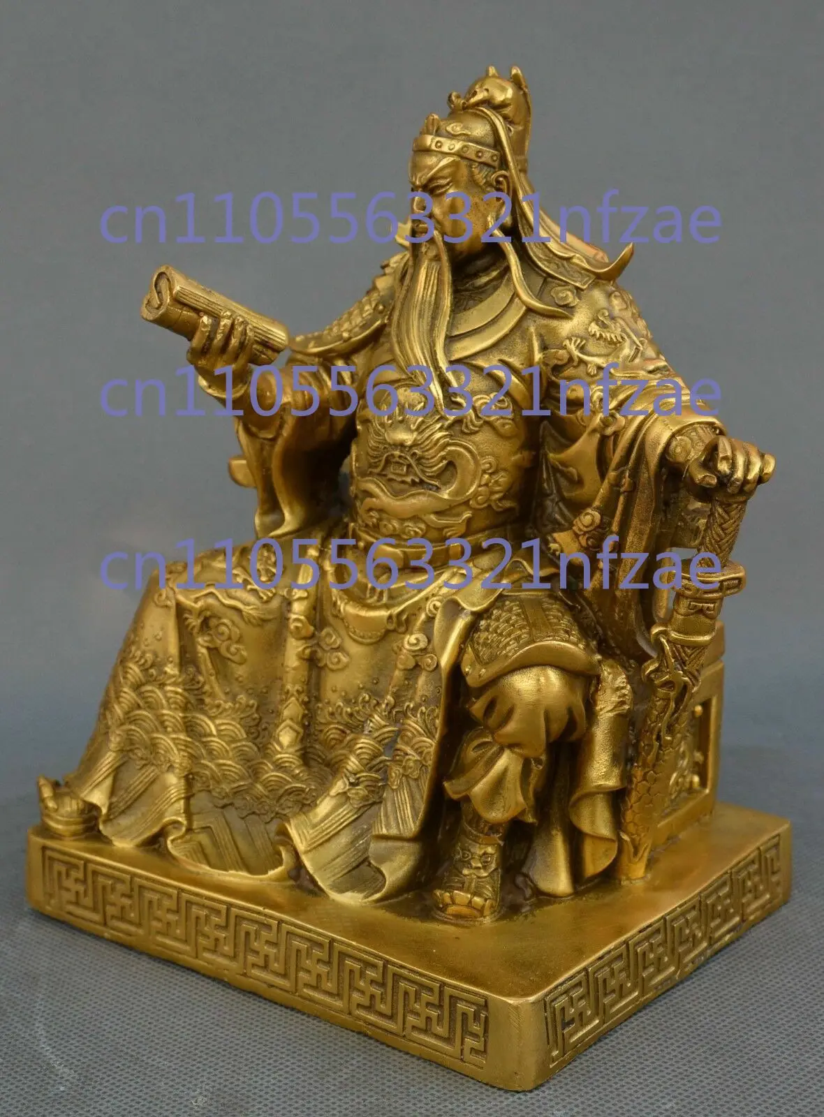 النحاس الصيني البرونزية الثروة التنين مقعد قوان قونغ يو المحارب الله بود تمثال