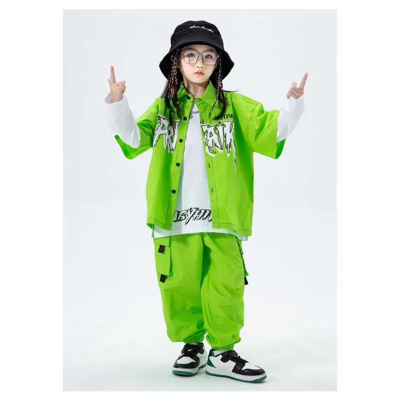 2026 Hip Hop Streetwear Set Trendy Contrast Top Cargo Trouser 2Pcs Autumn Drum Stage Performance Fashion Two Piece Training Suit
