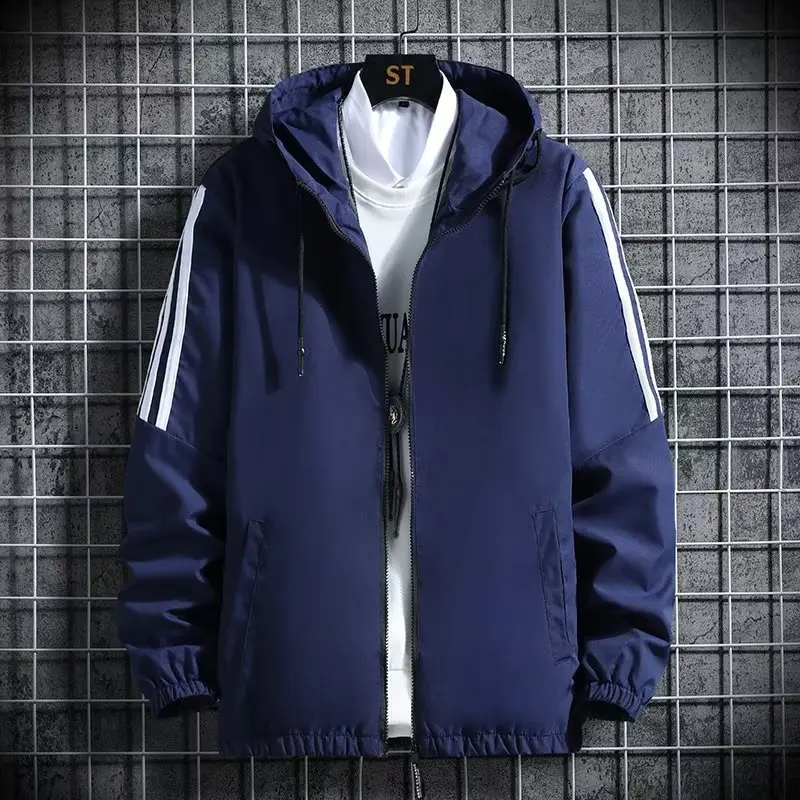 

Мужская толстовка больших размеров для весны и осени, спортивная, повседневная, свободного кроя, из полиэстера, с длинным рукавом и капюшоном