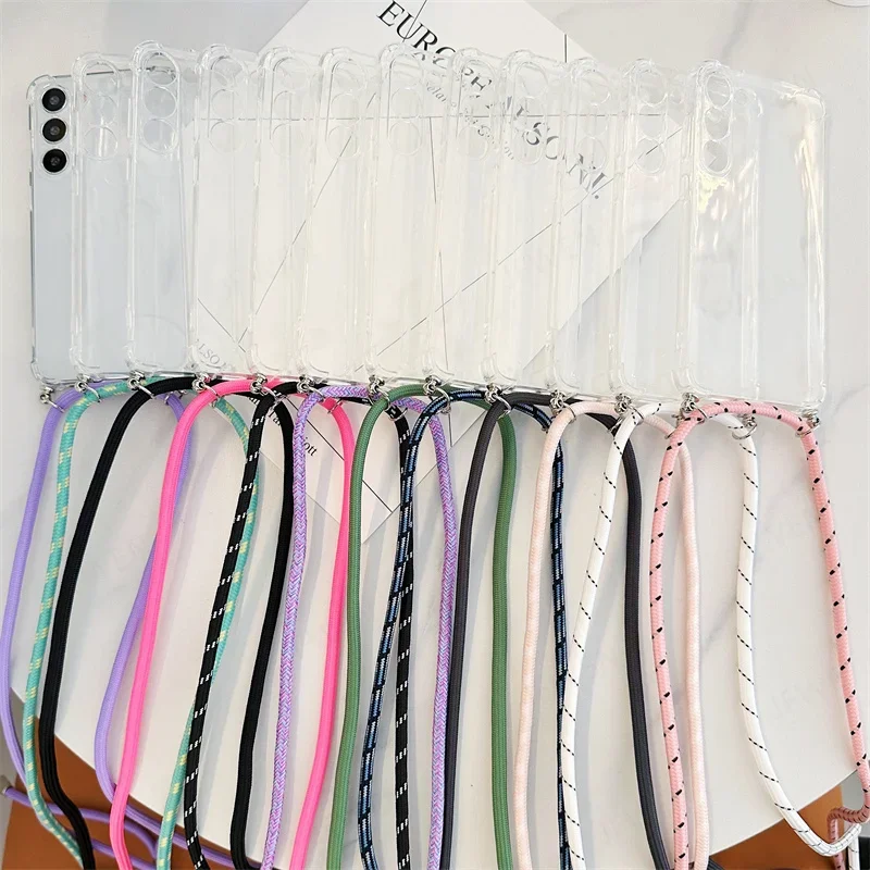 Crossbody Lanyard Clear Case For Samsung Galaxy S24 S23 S22 S21 Plus Note 20 Ultra S20 FE Shockproof Silicone Soft TPU Cover