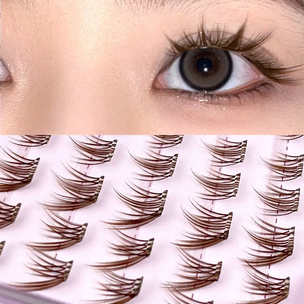 Brown False Eyelashes 3D Wispy Single Cluster Segmented Eyelashes No Glue Needed Self-Adhesive Fox Lashes DIY Eyelash Extension