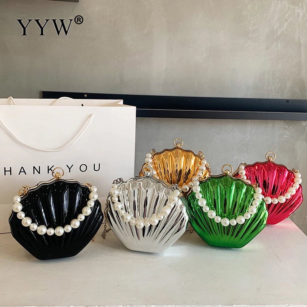 Acrylic Shell Bag Crossbody Bag For Women 2023 New Wedding Bridal Handbag Pearl Beaded Fashion Chain Party Bags Evening Bag