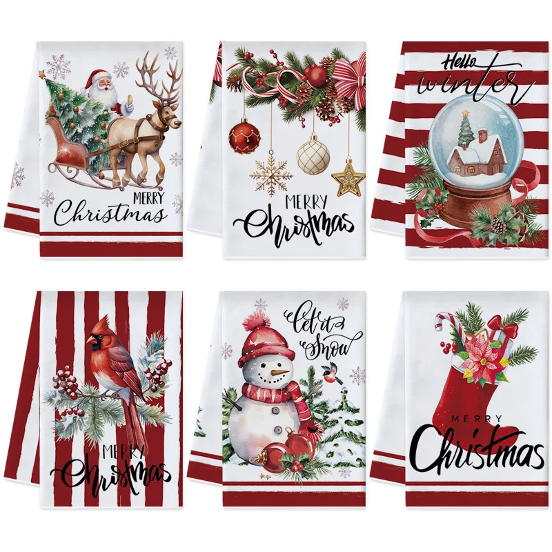 Christmas Kitchen Dishwashing Towel Water Absorbing Traceless Quick Drying New Year Cartoon Printed Dining Table Mat Towel