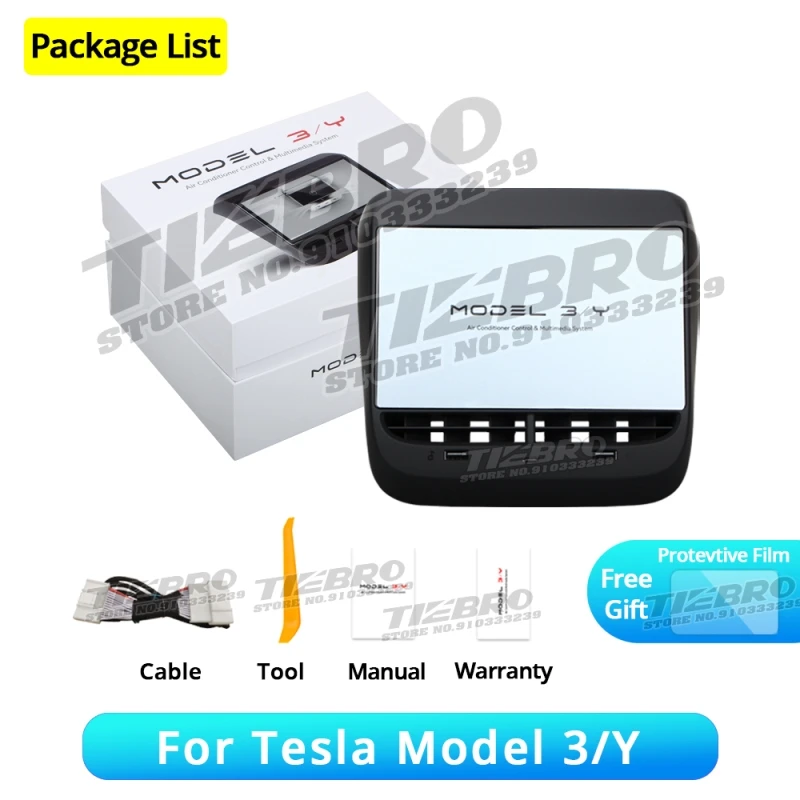 7inch For Tesla Model 3 Model Y Touch Display Screen Rear Seat Entertainment System Android 12 Video AC Control AC Panel