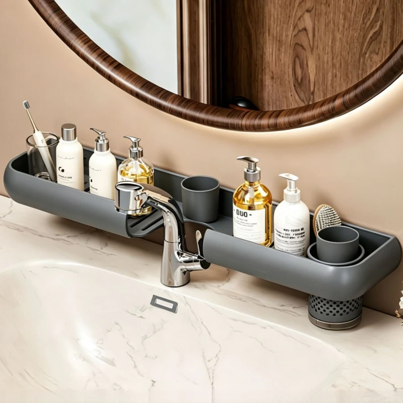 No Drill Wall Mounted Bathroom Shelf Vanity Organizer Mirror Cabinet Storage Rack for Cosmetics Toiletries Sink