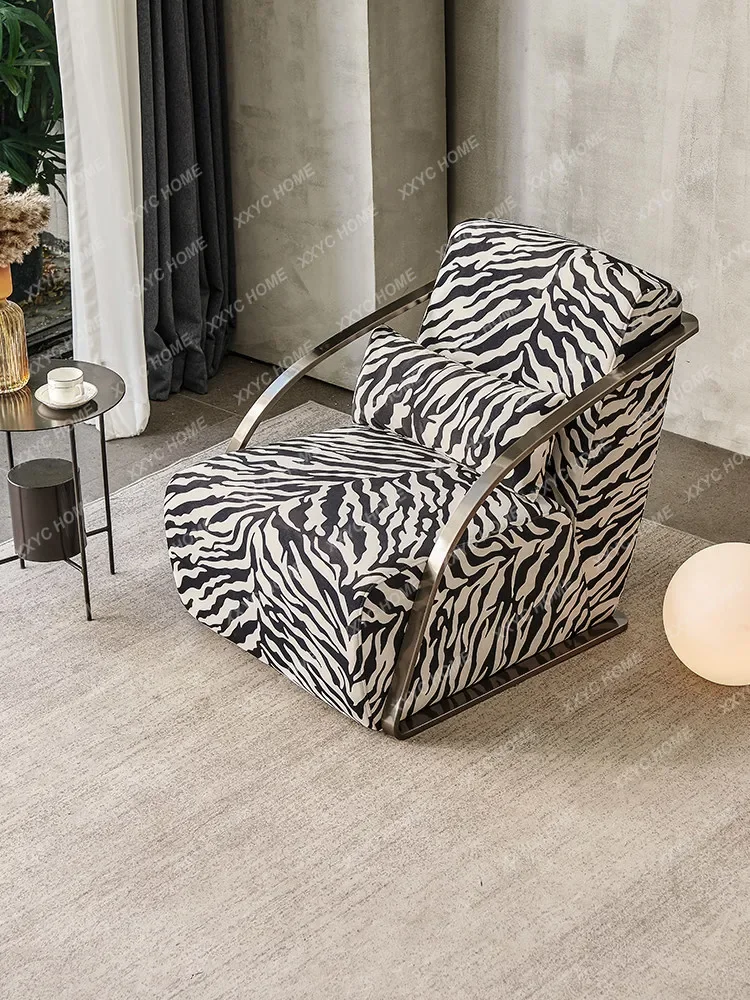 Minimalist Light Luxury Single Chair Modern Simple Sofa Living Room Bedroom Balcony Single Sofa Zebra Pattern Leisure Chair