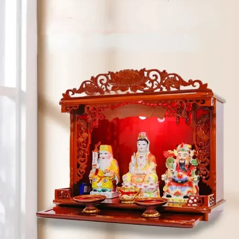 Solid Wood Altar Buddha Cabinet Altar Wall-Mounted Buddha Modern New Chinese Style